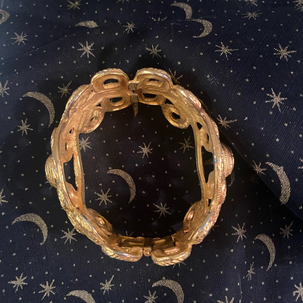 Baroque goldtoned hinged cuff bracelet - Picture 2 of 4